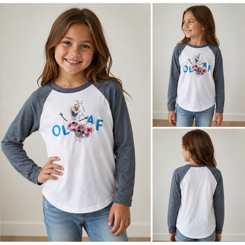 Disney x Chaser Olaf Frozen Girls Size 8 Raglan Long Sleeve Graphic Shirt